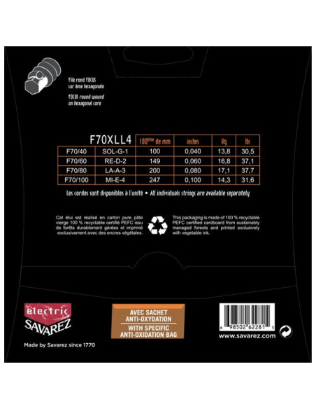 F70XLL4 Corde Focus per Basso Elettrico 40-100, Set/4